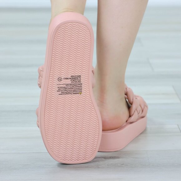 Open Toe Flip Flops Slide Sandal Faux Leather Braided Straps Slipper Slip On - Picture 13 of 13